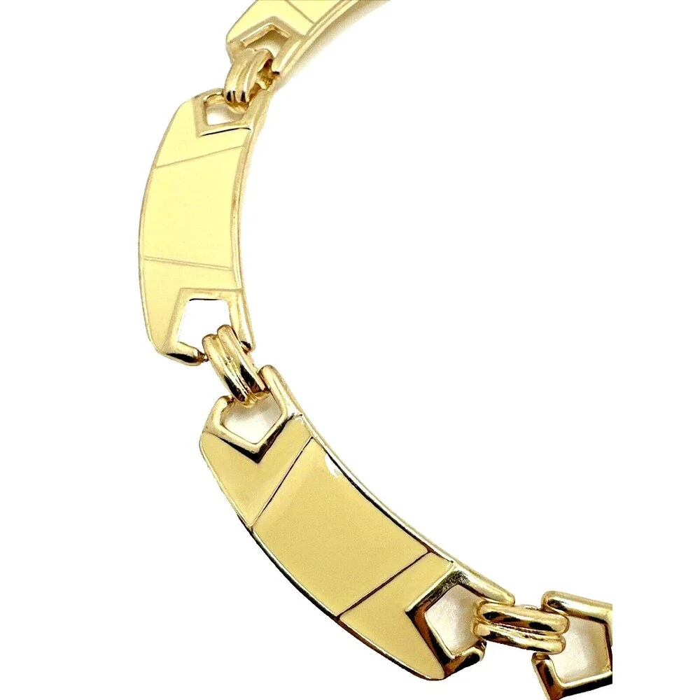 Vintage Marlyn Schiff Enamel Choker Necklace Ivory Gold Tone Statement Collar